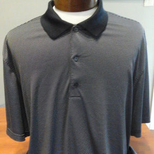 Greg Norman Black & White Pinstripe Men Golf Polo